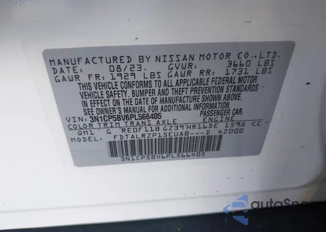 2023 Nissan Kicks S Xtronic Cvt z USA, uszkodzony, nr VIN 3N1CP5BV6PL566405